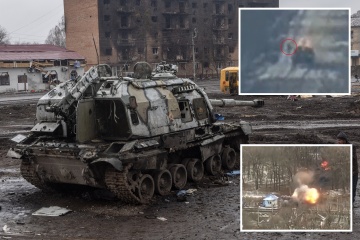 El momento en que los tanques rusos son aniquilados cuando el conductor sale y corre para salvar vidas.