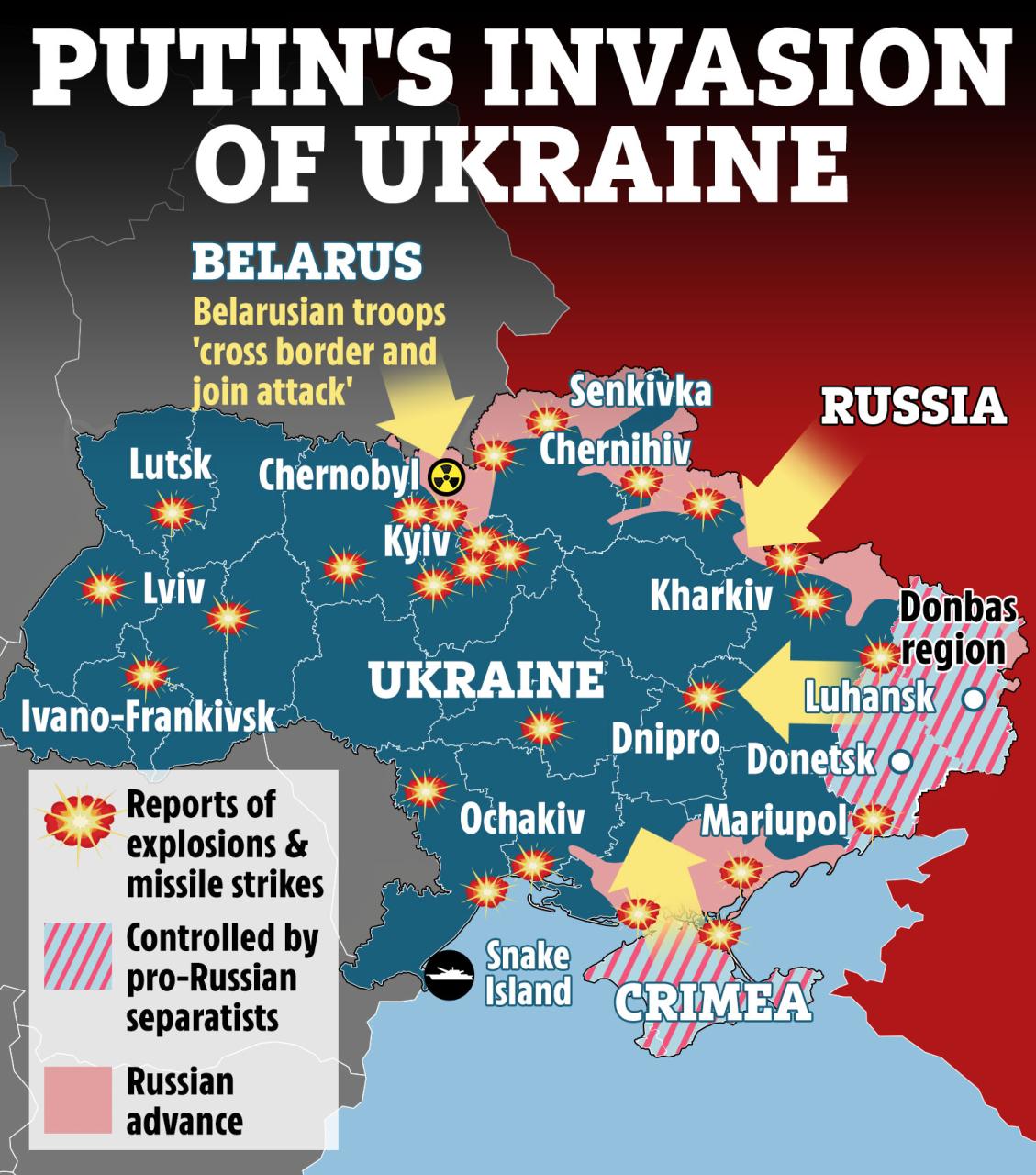 Mapa de la invasión rusa de Ucrania.