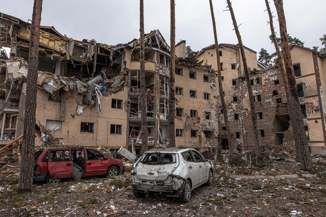 El sitio de la destrucción hoy en Irpin cerca de Kiev