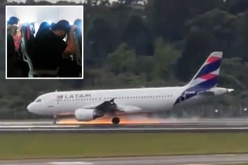 Pasajeros llorando rezan mientras saltan chispas del avión durante un aterrador aterrizaje de emergencia