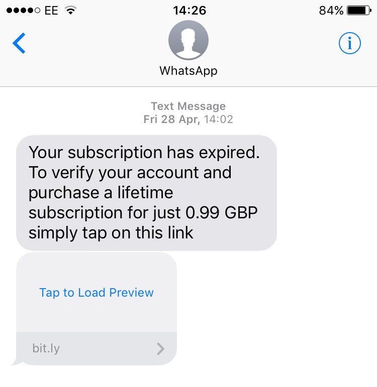 Los estafadores también se hacen pasar por empresas de confianza, incluida la propia WhatsApp, para engañar a las víctimas potenciales para que utilicen enlaces dudosos.