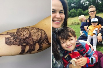 El esposo de Giovanna Fletcher, Tom, le muestra un extraño tributo con un tatuaje de dinosaurio
