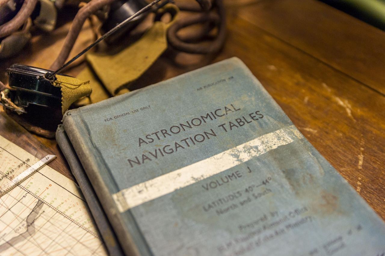 Incluso hay libros y mapas de astronomía de la época de la guerra en la mesa de navegación que usaba la tripulación en ese momento.
