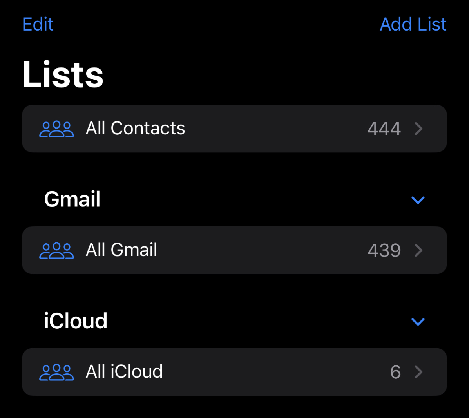 Un truco de Contactos es crear listas de contactos